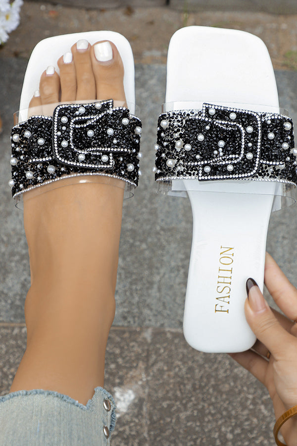 Fashion Pearl Bow Open Toe Flat Sandals