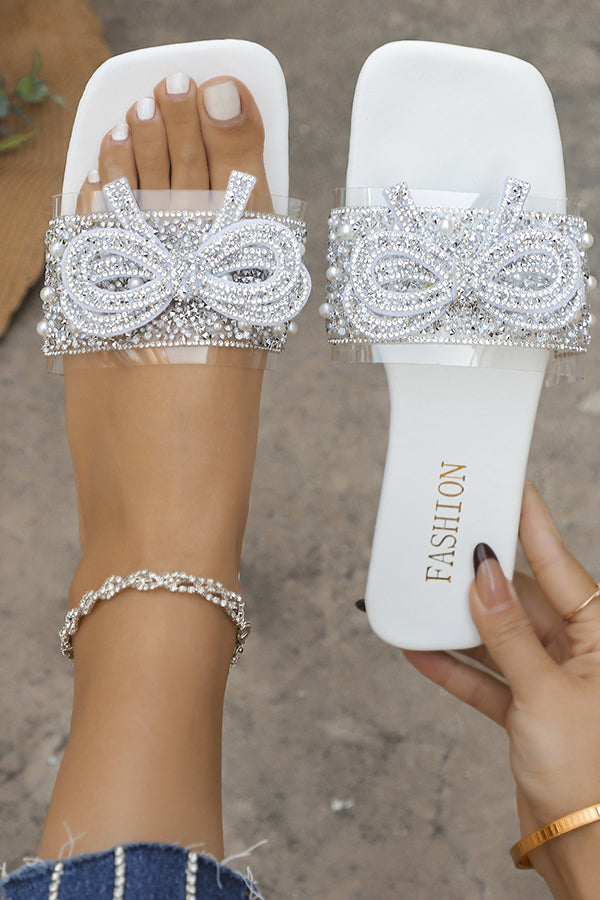 Fashion Pearl Bow Open Toe Flat Sandals