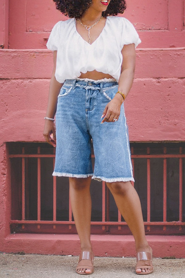 Casual Beard Washed Denim Shorts*