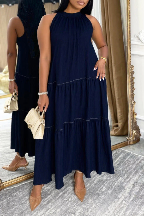 Chic Halter Neck Denim Maxi Dress*