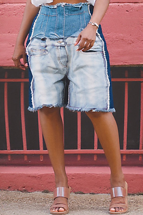 Fashion Street High Waist Patchwork Distressed Denim Shorts*
