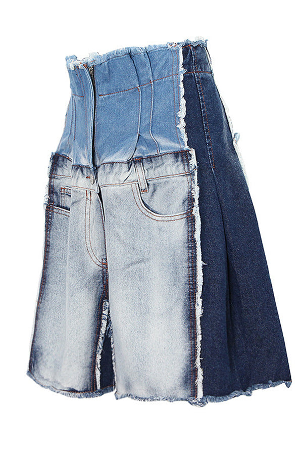Fashion Street High Waist Patchwork Distressed Denim Shorts*
