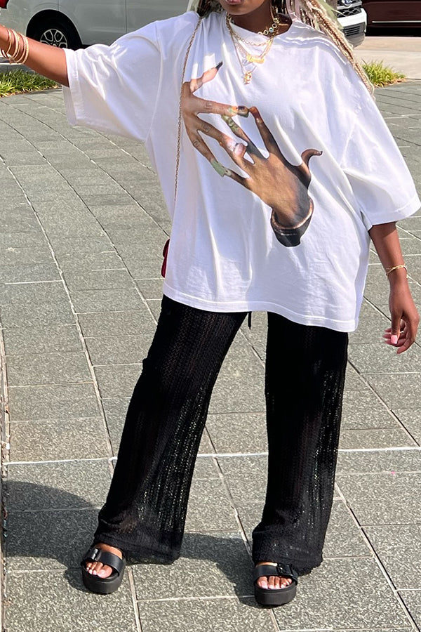 Casual Loose Hand In Hand Printed T-shirt*