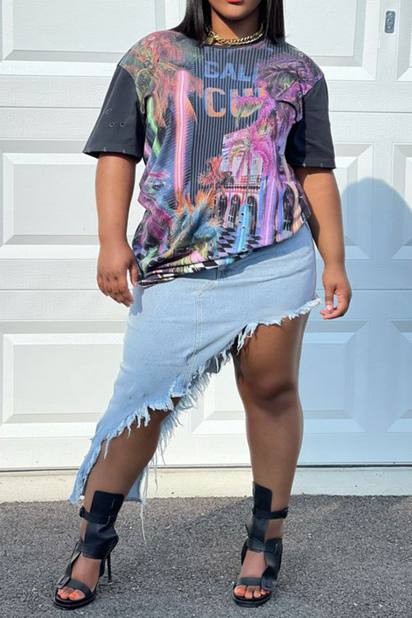 Stylish Distressed City Print T-shirt*