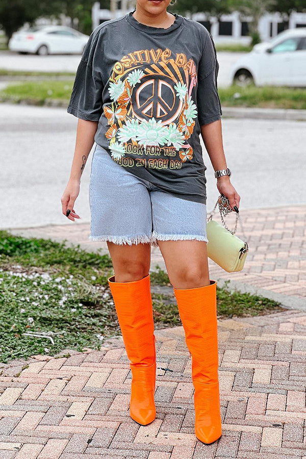 Fashion Letter Flower Print T-shirt*