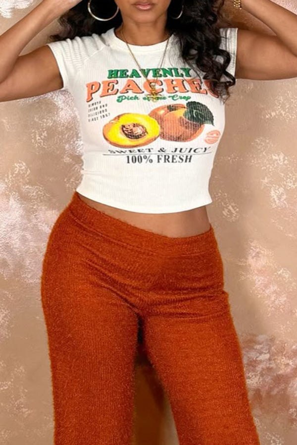 Casual Fruit Letter Print T-shirt*