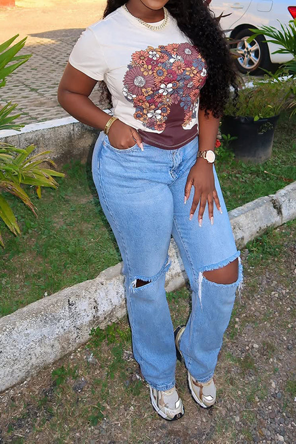 Fashionable Black Art Portrait Print T-shirt*