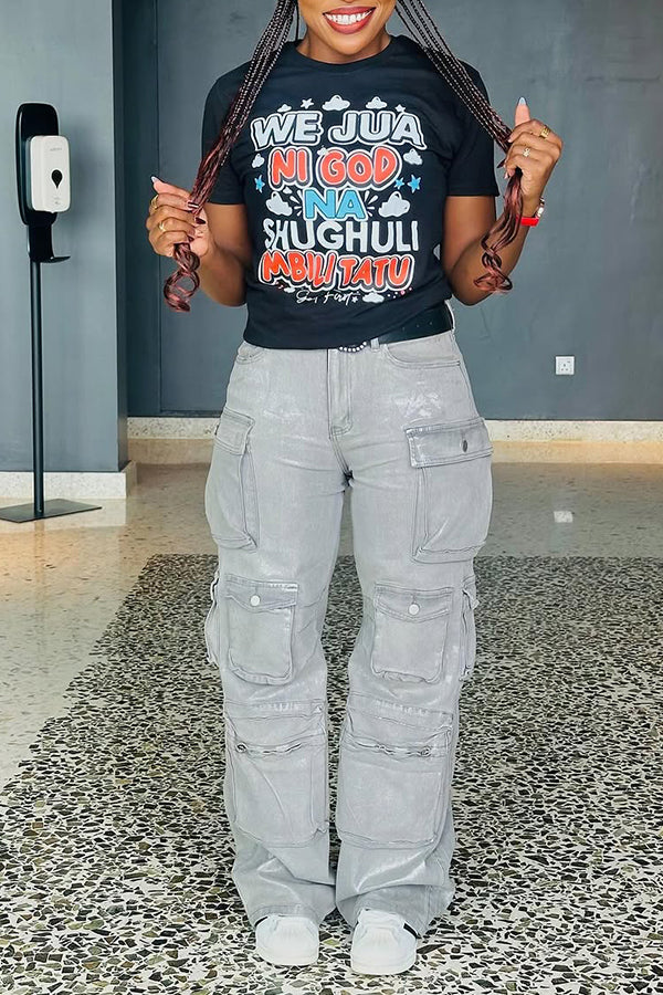 Casual Slogan Print Short Sleeved T-shirt*