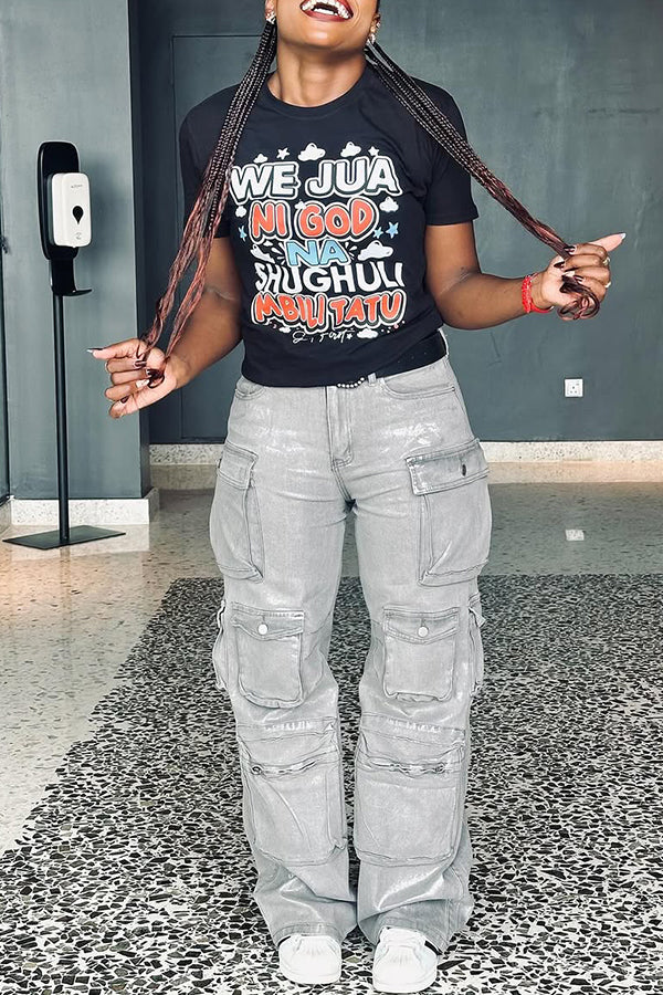 Casual Slogan Print Short Sleeved T-shirt*