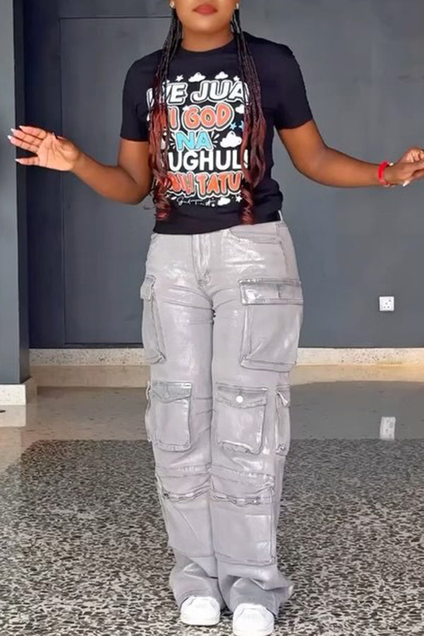 Casual Slogan Print Short Sleeved T-shirt*