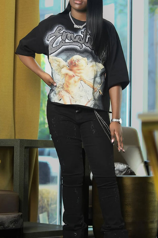 Fashion Angel Letter Print Loose T-shirt*