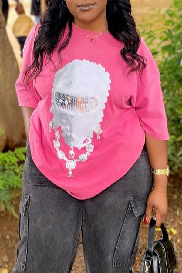 Fashionable Pearl Masked Man Print T-shirt*