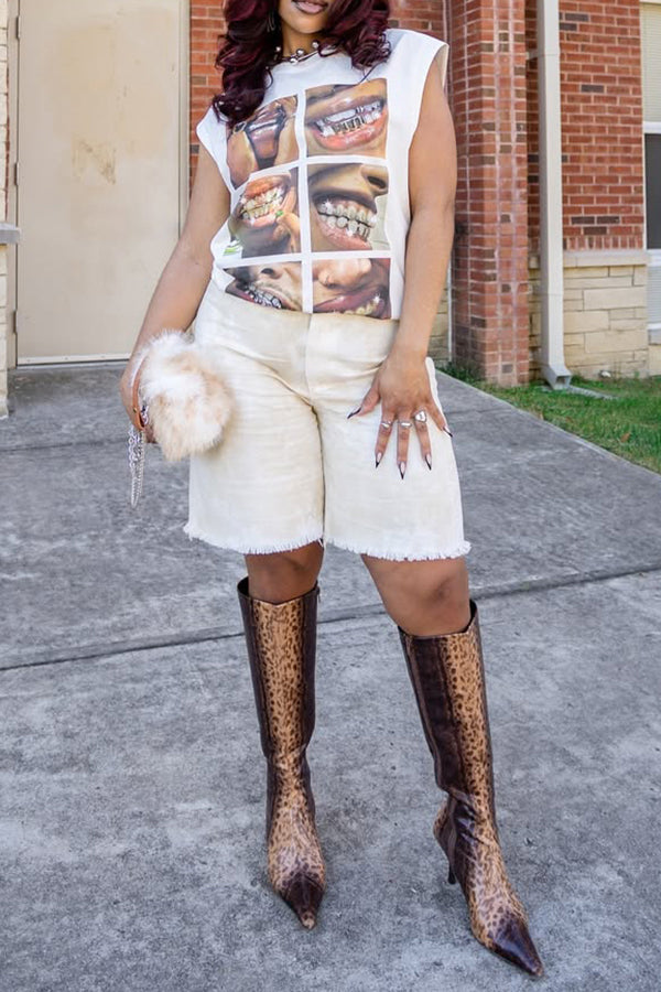 Fashion Creative Jigsaw Print Sleeveless Vest*