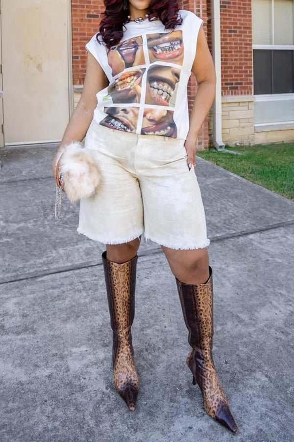 Fashion Creative Jigsaw Print Sleeveless Vest*