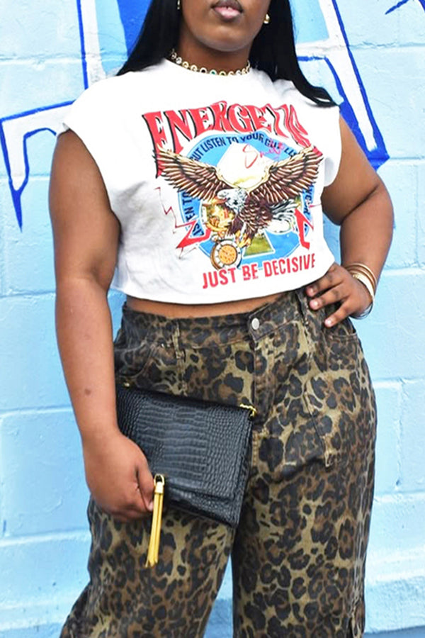 Fashionable Eagle Letter Printed Short Vest*