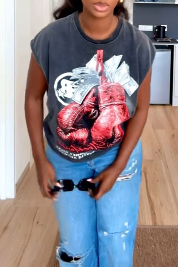 Fashion Boxing Gloves And Dollar Printed Vest*