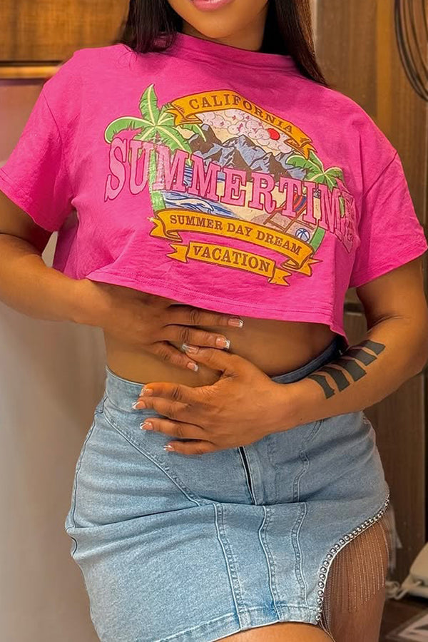 Casual Holiday Print Short T-shirt*