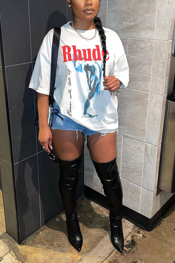 Fashion Short Sleeved Tunnel Abstract Letter Print T-shirt*