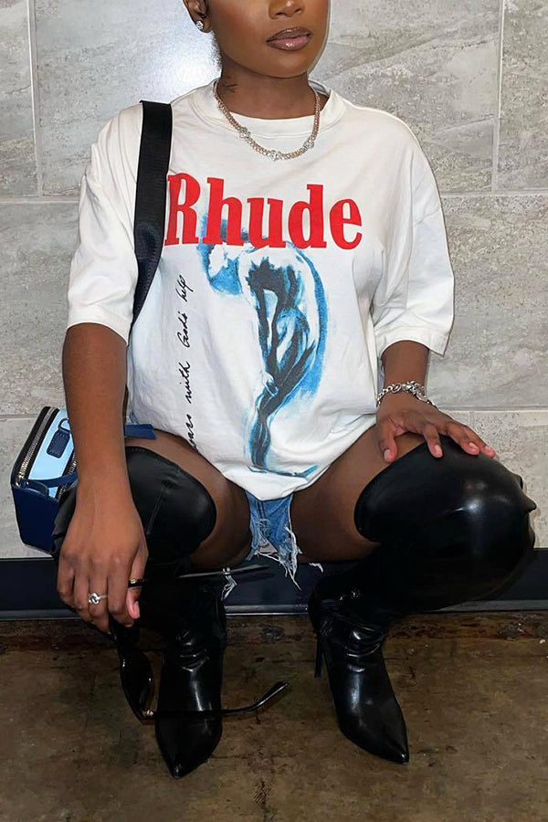 Fashion Short Sleeved Tunnel Abstract Letter Print T-shirt*