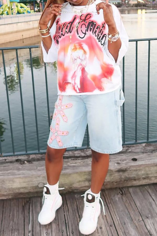 Fashion Loose Angel Letter Printed T-shirt*