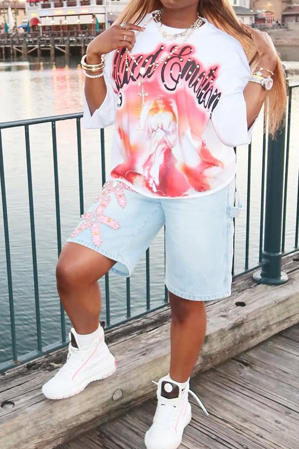 Fashion Loose Angel Letter Printed T-shirt*