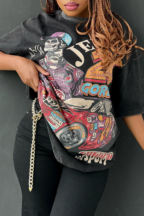 Street Loose Skull Racing Printed T-shirt*