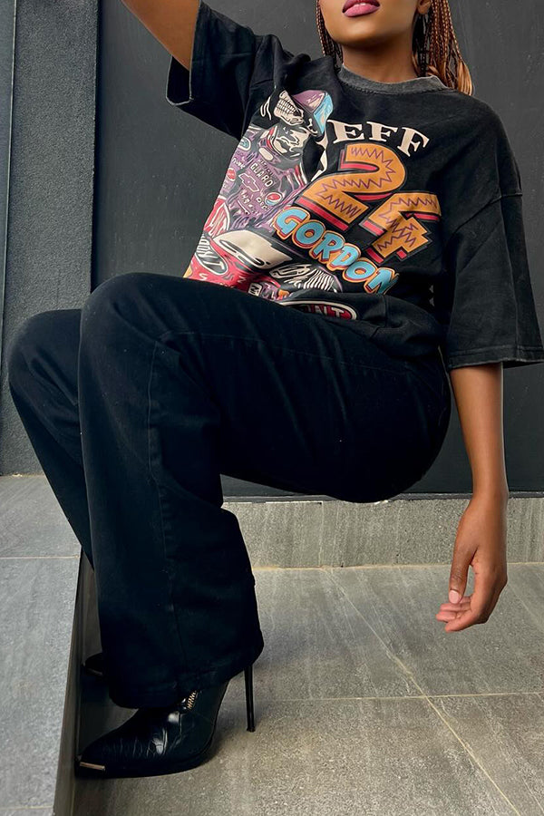 Street Loose Skull Racing Printed T-shirt*