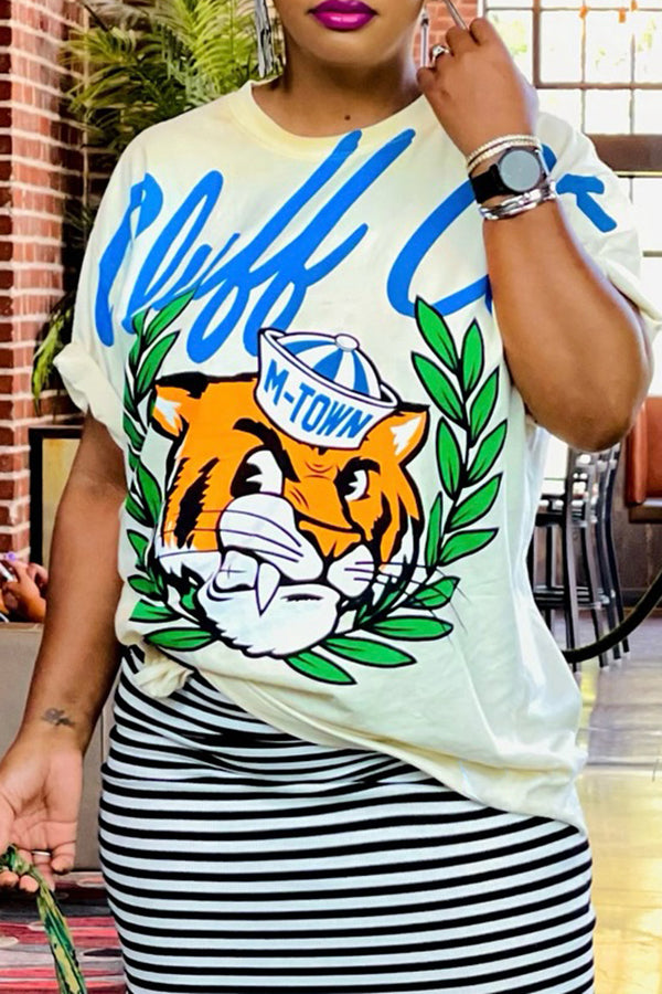 Street Short Sleeved Tiger Letter Print T-shirt*