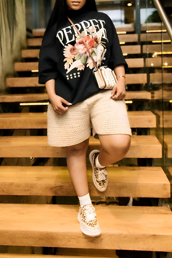 Casual Floral Lettering Print T-shirt*