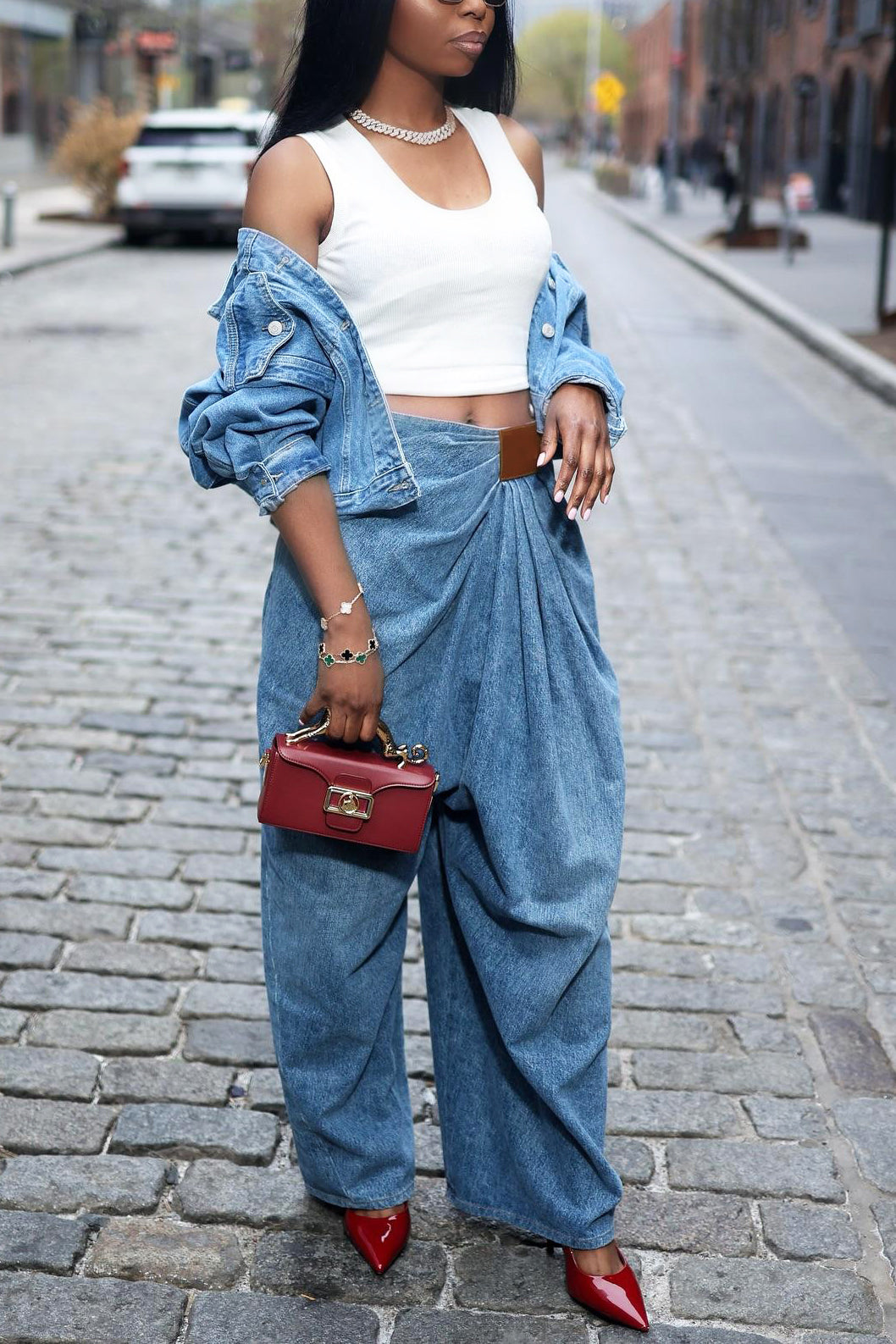 Street Drape Wrinkle Patch Pu Jeans*