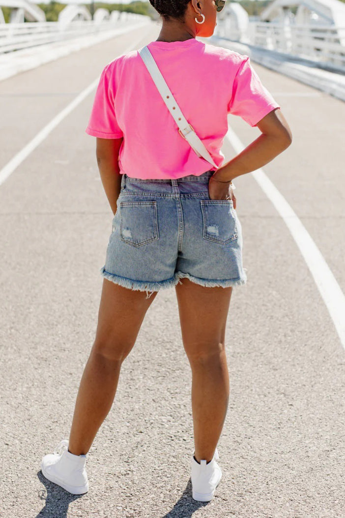 Fashion Usa Print Pink Round Neck T-shirt*