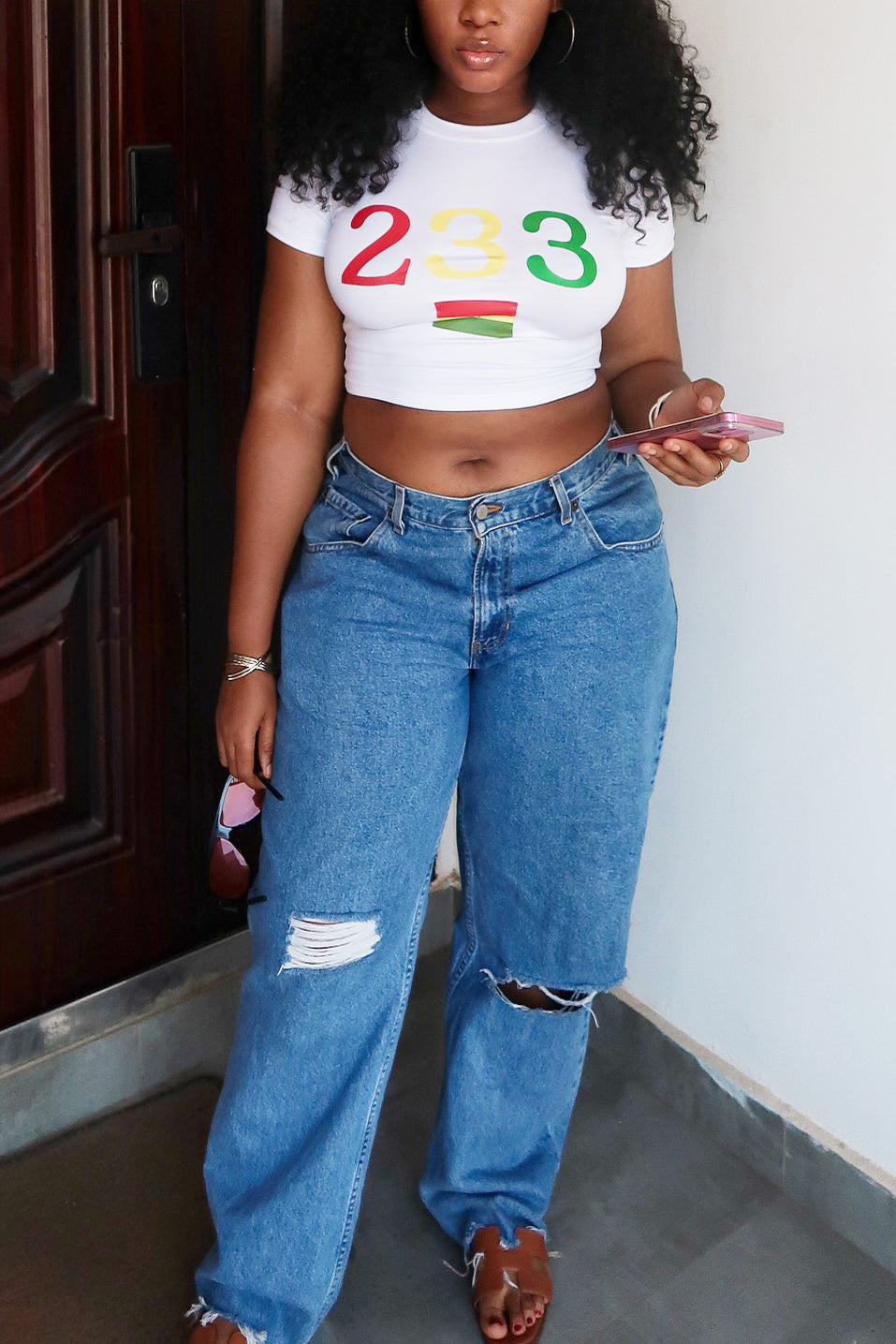 Casual Cropped Digital Print T-shirt*