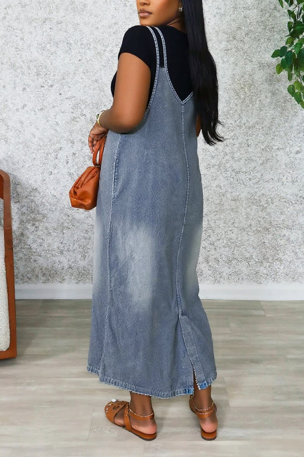 Vintage Washed Distressed Double Pocket Denim Dress*