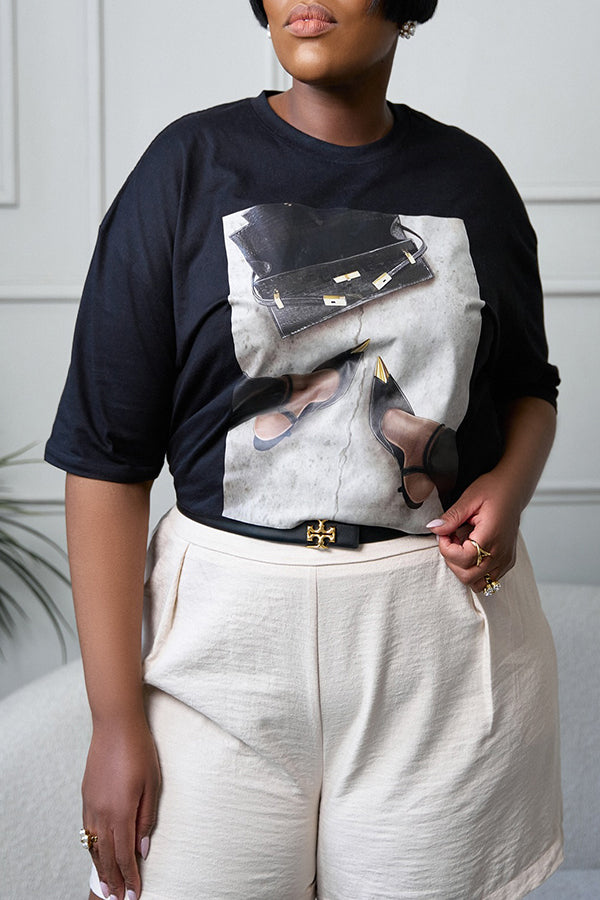 Casual Urban Office Bag High Heels Printed T-shirt*