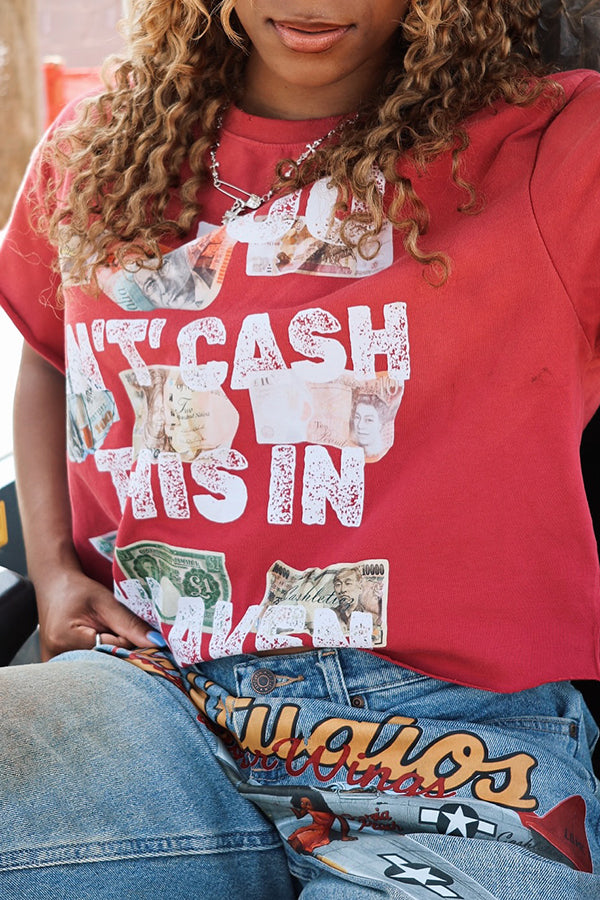Casual And Fashionable Banknote Letter Print T-shirt*