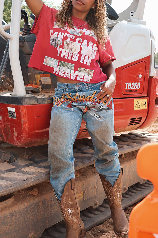 Casual And Fashionable Banknote Letter Print T-shirt*