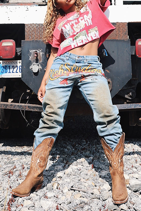 Casual And Fashionable Banknote Letter Print T-shirt*