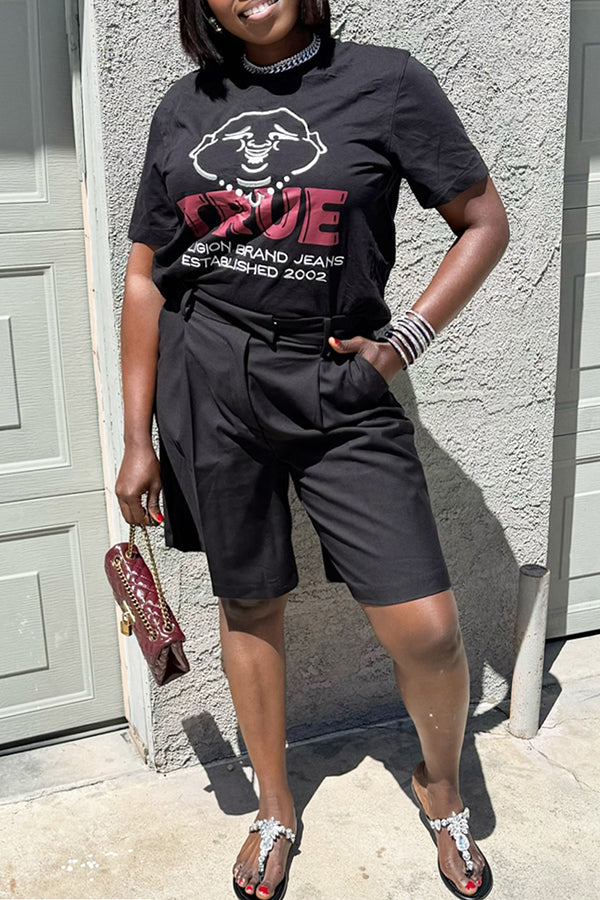 Casual Cartoon Head Letter Print Short Sleeve T-shirt*