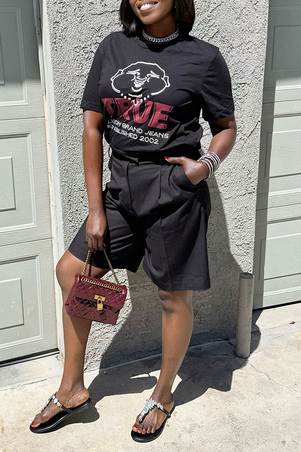 Casual Cartoon Head Letter Print Short Sleeve T-shirt*