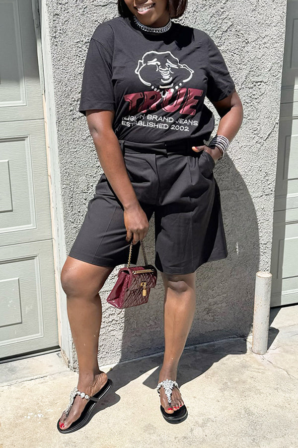 Casual Cartoon Head Letter Print Short Sleeve T-shirt*