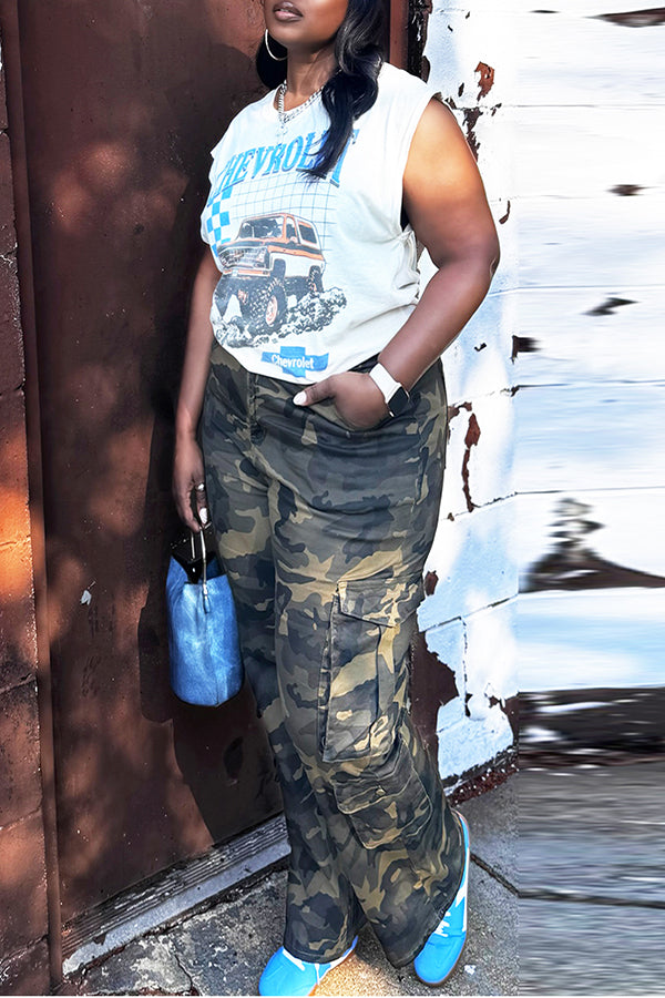 Casual Jeep Lettering Printed Vest*