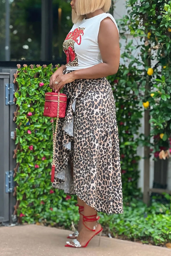 Fashion Leopard Cherry Letters Print Vest*