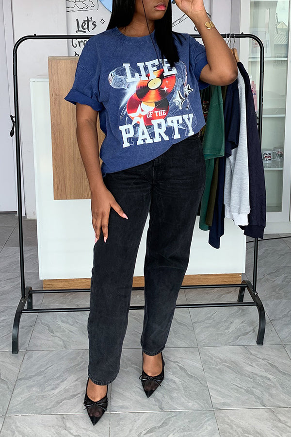 Casual Music Festival Cd Letter Printed T-shirt*