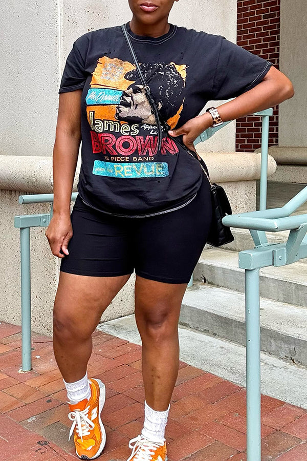 Casual Abstract Cartoon Character Letter Print T-shirt*