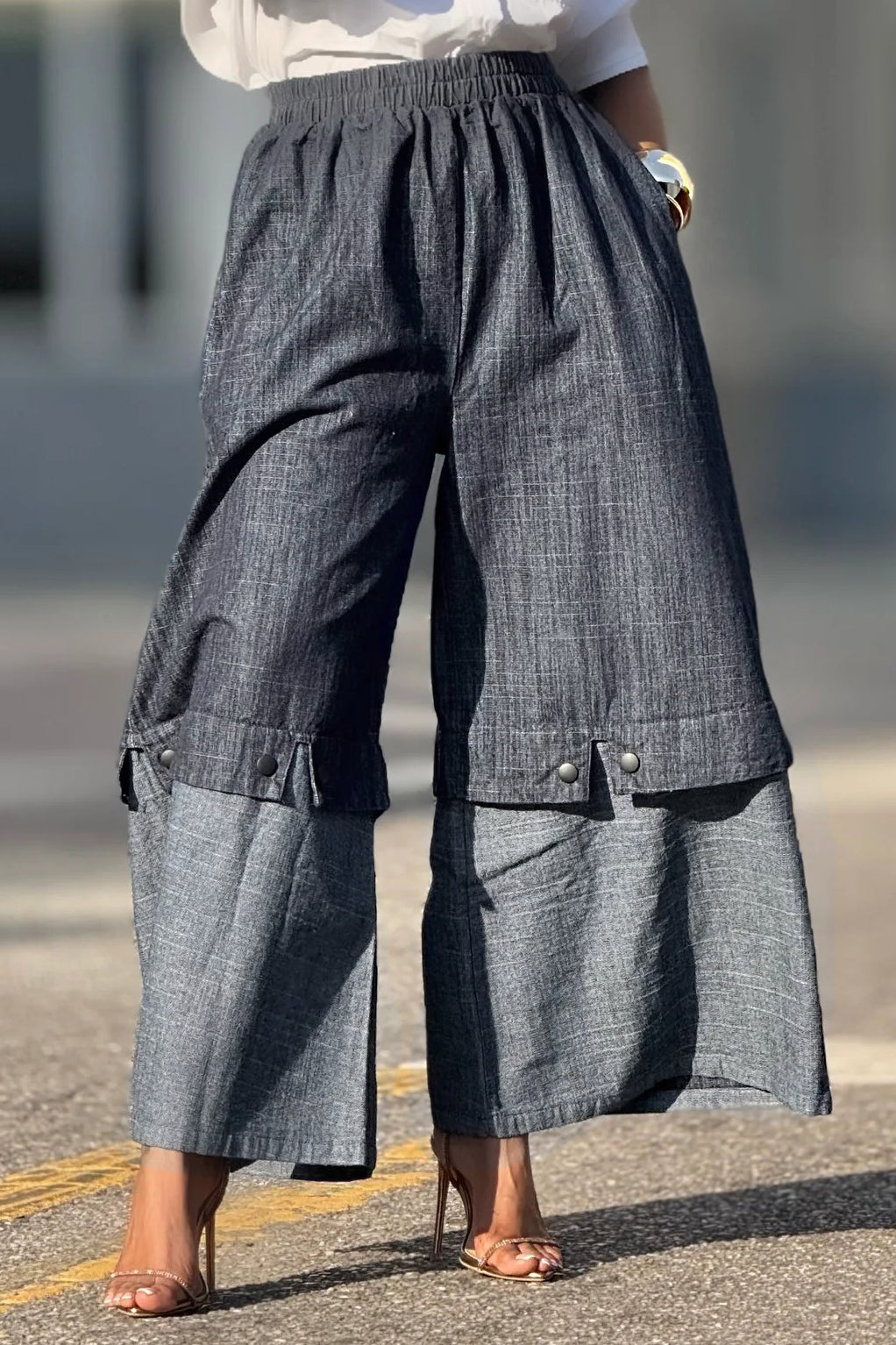 Street Style Contrast Wide Leg Jeans*