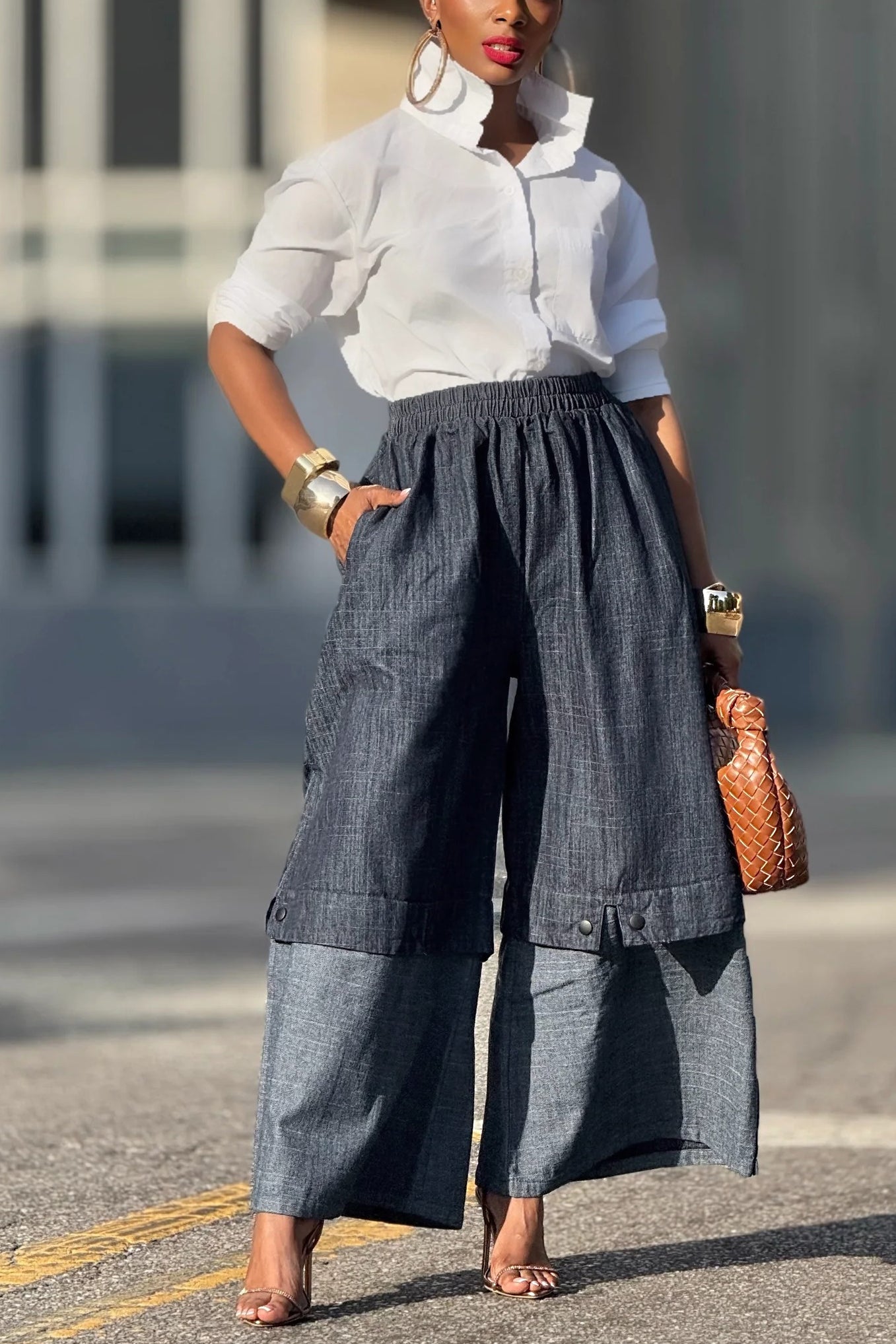 Street Style Contrast Wide Leg Jeans*