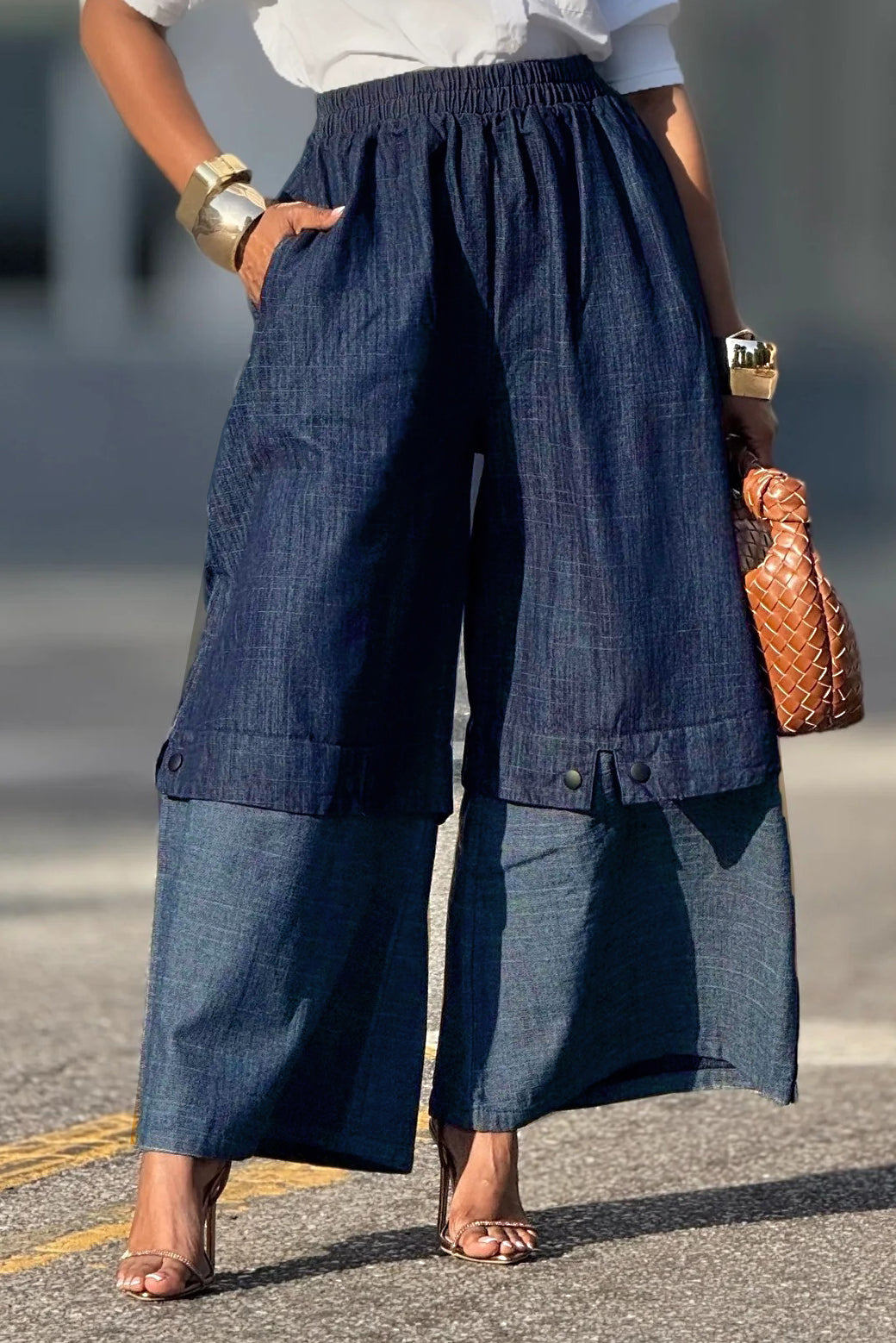 Street Style Contrast Wide Leg Jeans*