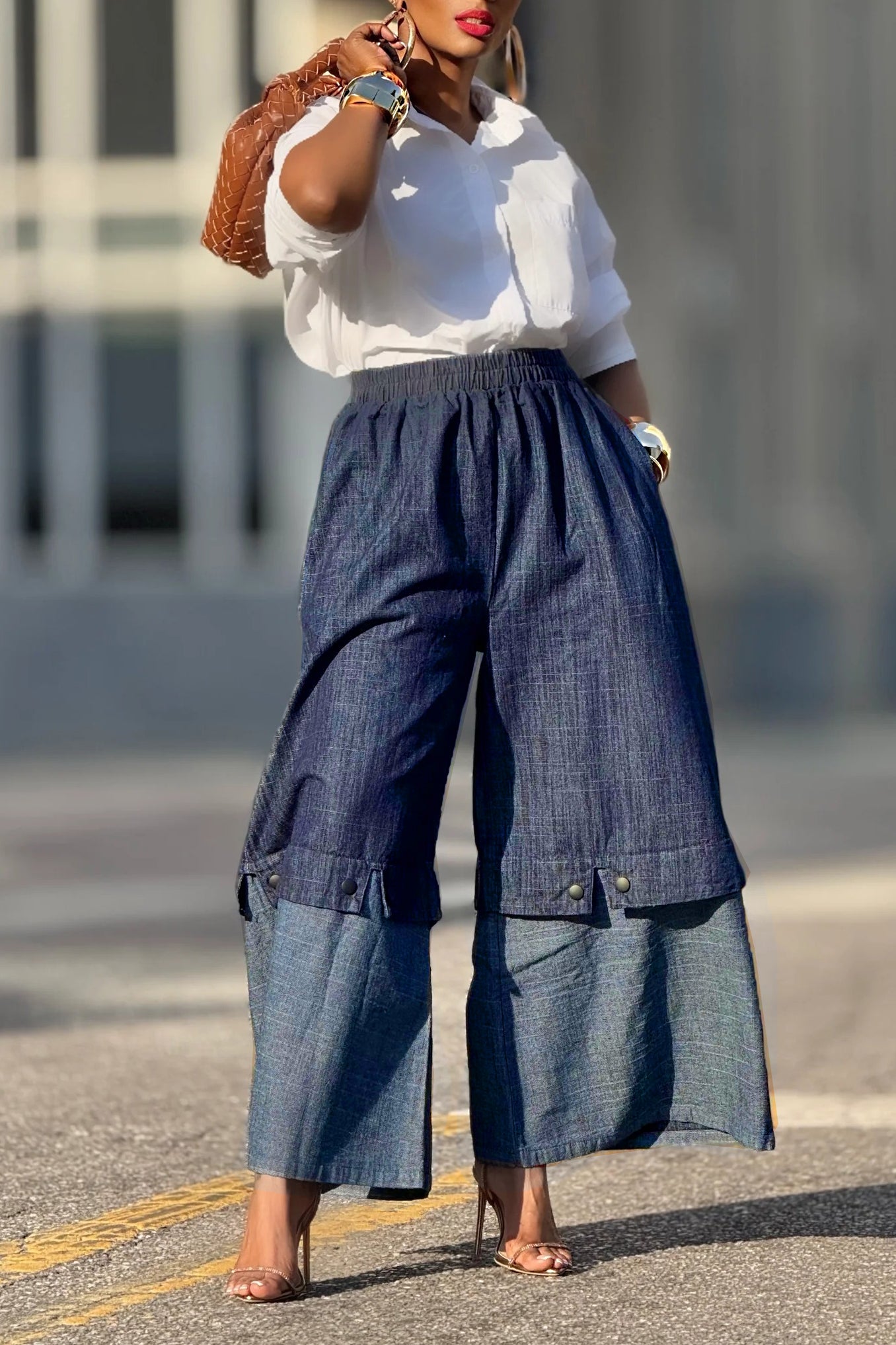 Street Style Contrast Wide Leg Jeans*