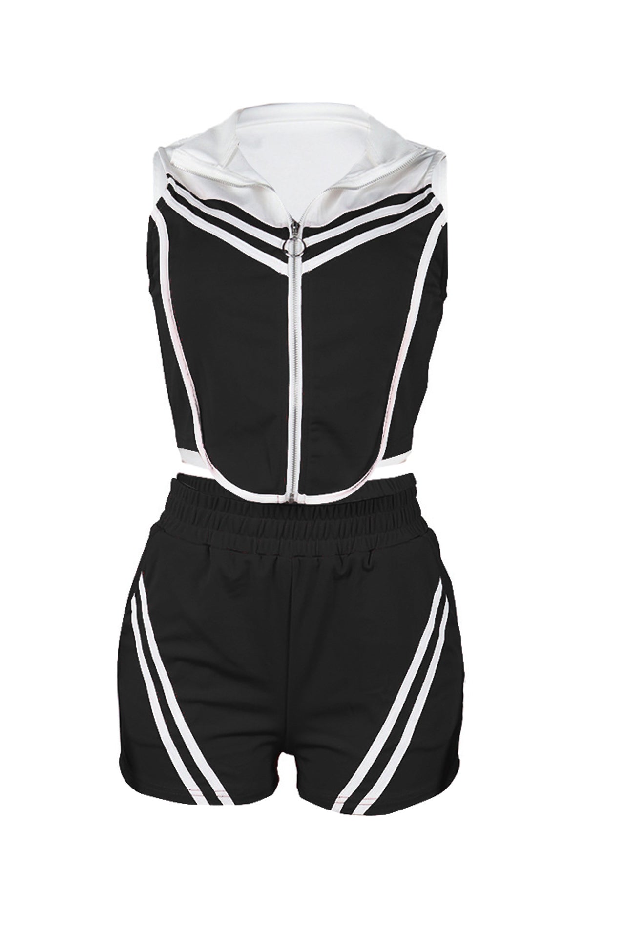 Sports Striped Contrast Sleeveless Stretch Top & Shorts Set*