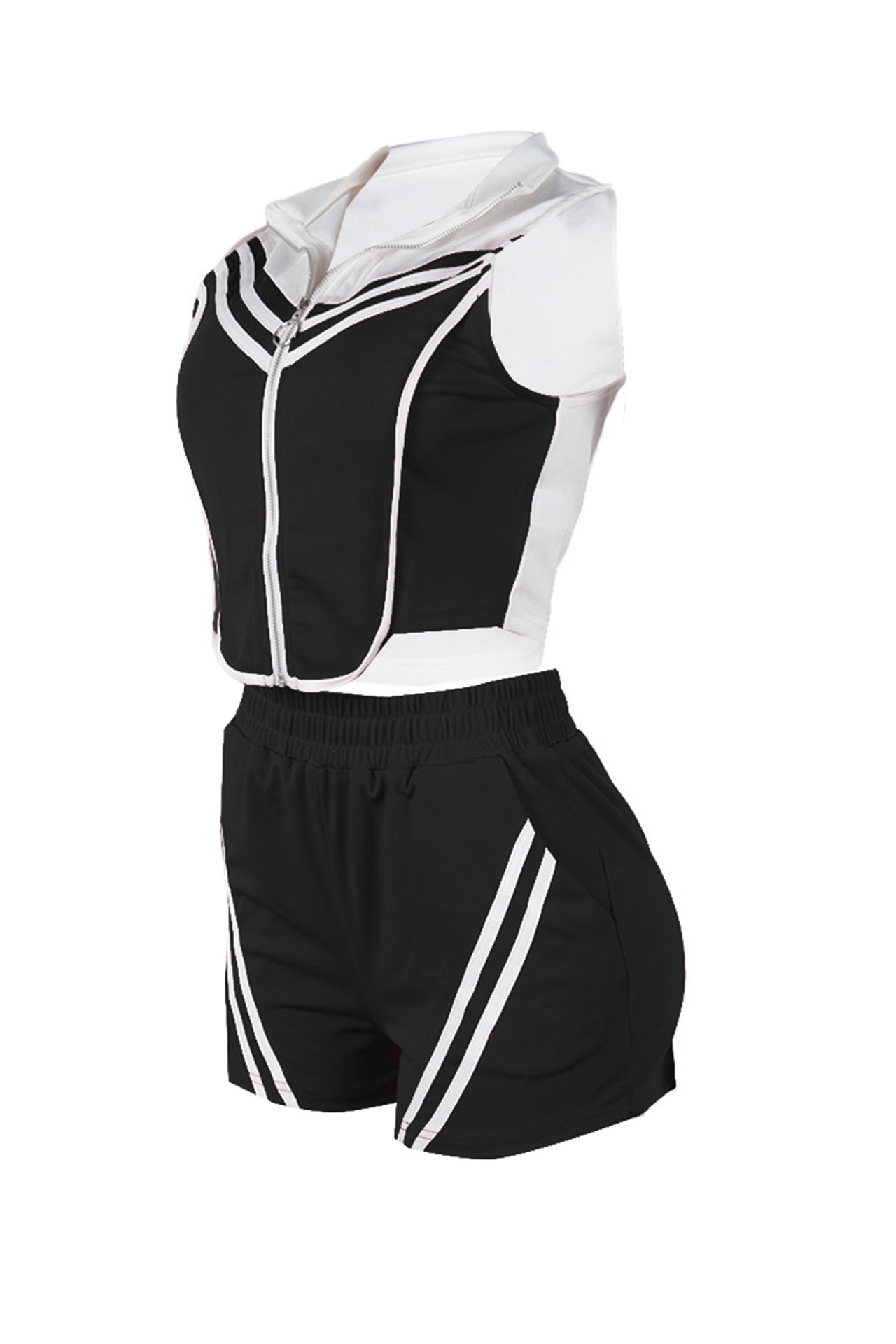 Sports Striped Contrast Sleeveless Stretch Top & Shorts Set*